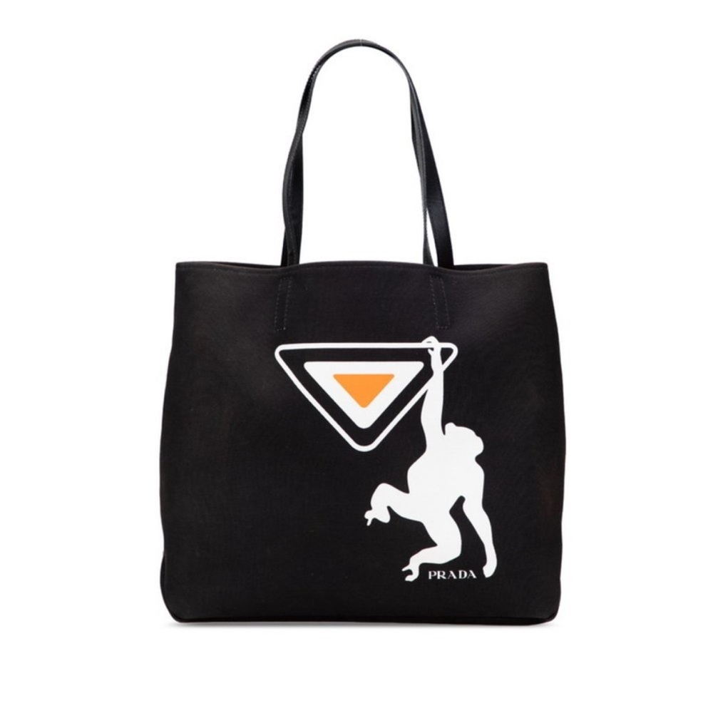 Prada Black Tote with White and Orange Graphic - Picture 2 of 7